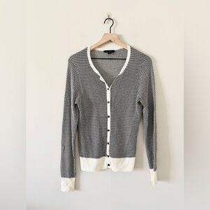 Ann Taylor Button Front Waffle Knit Cardigan in Black and Cream Size M